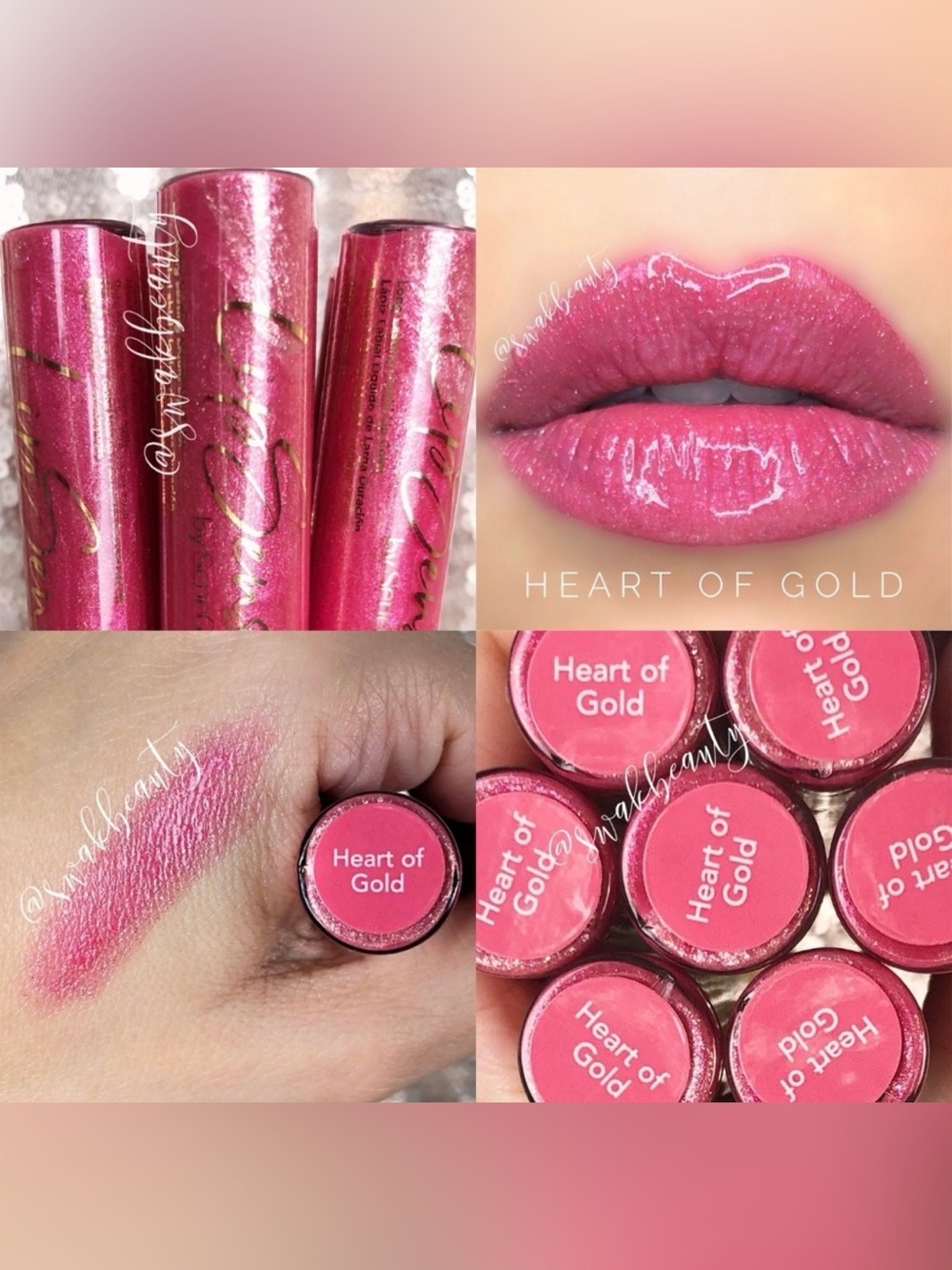 Limited Edition - LipSense Heart of Gold Shimmery Lip Gloss - Sparkling Pink